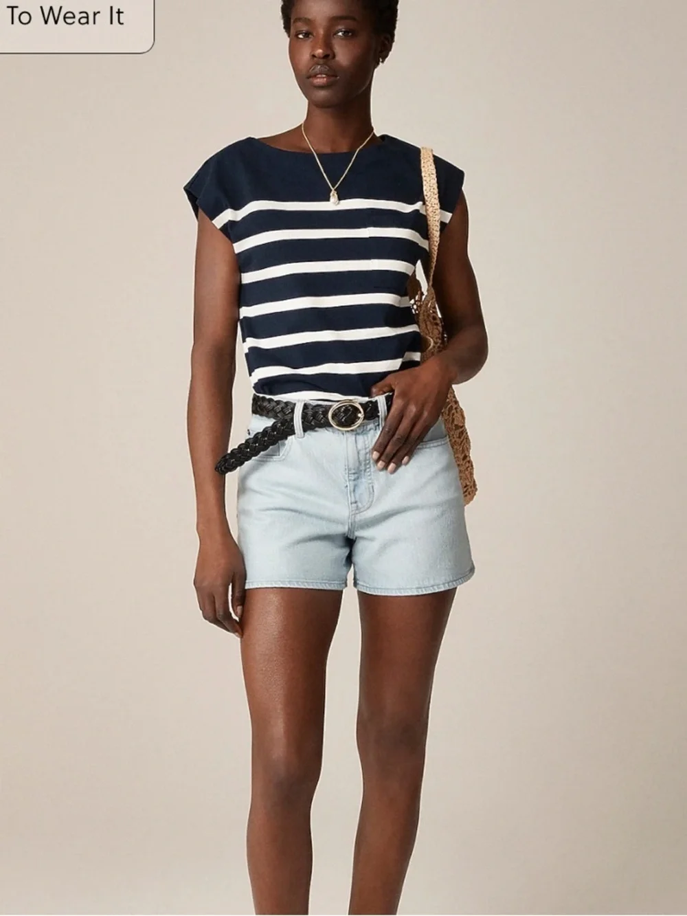J. Crew navy blue white nautical stripe boatneck top m medium cotton
